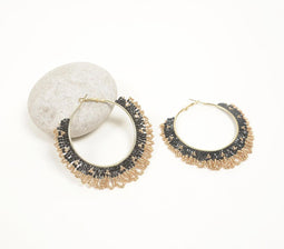Gold-Toned Iron & Glass Beads Hoop Earrings