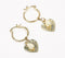 Gold-Toned Brass & Pearl Heart-Dangle Hoop Earrings