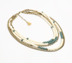 Gold-Toned Iron & Bone Beads Multi-Strand Necklace