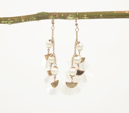 Gold-Toned Iron & Pearl Fringed Dangle Earrings
