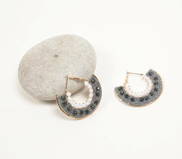 Gold-Toned Iron & Glass Beads Arc-Hoop Earrings