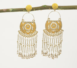 Gold-Toned Iron & Pearl Chandelier Drop Earrings