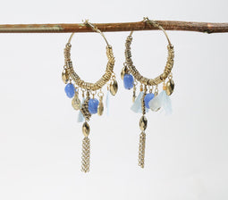 Gold-Toned Iron & Beads Dangled-Hoop Earrings