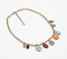 Gold-Toned Iron & Glass Stones Necklace with Extension Chain