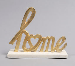 Gold-Toned Iron & White Marble 'Home' Tabletop Decorative