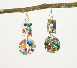 Gold-Toned Iron & Multicolor Resin Dangle Earrings