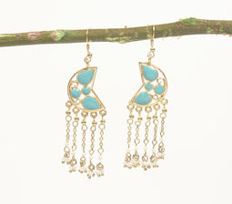 Gold-Toned Iron Multi-Strand Turquoise Dangle Earrings