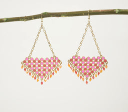 Gold-Toned Iron & Pink Glass Beads Dangle Earrings