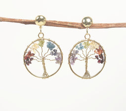 Gold-Toned Brass & Gemstones Tree Drop Earrings