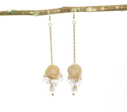 Gold-Toned Iron & Pearl Shoulder-Duster Earrings