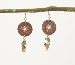 Gold-Toned Iron, Glass Beads & Wooden Dangle Earrings