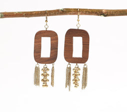 Gold-Toned Iron & Wooden Shoulder-Duster Earrings