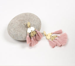 Gold-Toned Metal & Peach-Tassel Drop Earrings