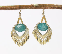 Gold-Toned Metal & Gemstone Dangle Earrings