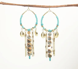 Gold-Toned Iron, Sequin & Clay Cluster Shoulder-Duster Earrings