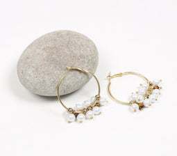 Gold-Toned Metal & Pearl Hoop Earrings