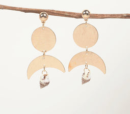 Gold-Toned Iron Moon & Shell Drop Earrings