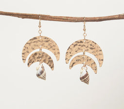 Gold-Toned Iron Crescent Moon & Shell Dangle Earrings