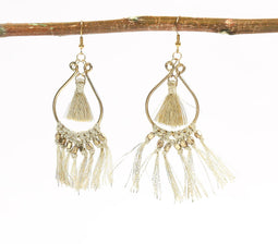 Gold-Toned Metal & Yarn-Tasseled Dangle Earrings