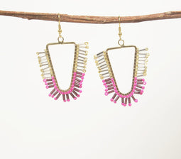 Gold-Toned Iron & Glass Beaded Inverted-Triangular Dangle Earrings