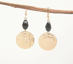 Gold-Toned Textured Black Dangle Earrings