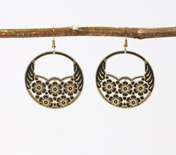 Gold-Toned Metal Floral Dangle Earrings