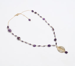 Gold-Toned Recycled Brass & Amethyst Pendant Necklace