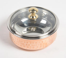 Hammered Copper & Steel rice bowl with glass lid (medium)