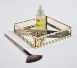 Gold-Toned Stainless Steel & Glass Vanity Tray