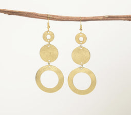 Gold-Toned Textured-Rings Dangle Earrings