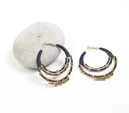 Golden-Toned Iron Layered Black Hoop Earrings