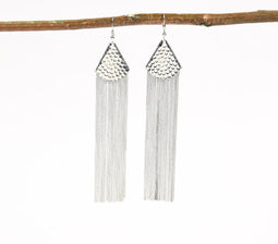 Hammered Silver-Toned Metal Shoulder-Duster Earrings