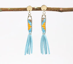 Gold-Toned Metal & Beads Fringed Shoulder-Duster Earrings