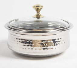 Hammered Steel Rice Bowl with Glass lid (Large)