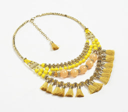Gold-Toned Yellow Layered Bib Necklace with Extension Chain