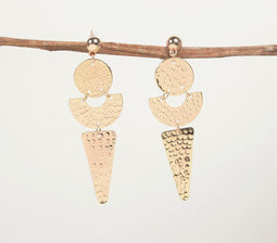 Hammered Brass Geometric Dangle Earrings