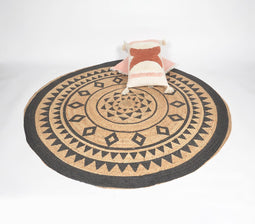 Hand Block Printed Geometric-Floral Spiral Jute Rug