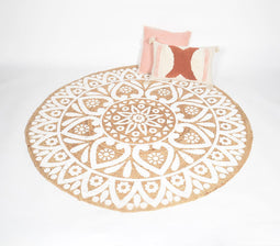 Hand Block Printed Monochrome Spiral Jute Rug
