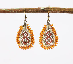 Gold-Toned Metal & Drop-Shaped Beaded Dangle Earrings