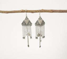 Greyscale Beaded Metallic Dangle Earrings