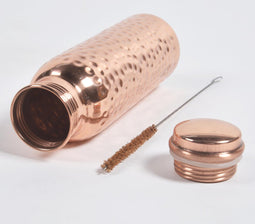 Hand Beaten Copper Water Bottle with Cleaning Brush