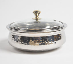 Hammered Steel Rice Bowl with Glass lid (Medium)