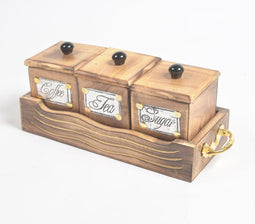 Hand Carved Mango Wood Storage Jars & Tray Set