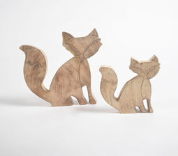 Hand Carved Wooden Decorative Foxes (Set of 2)