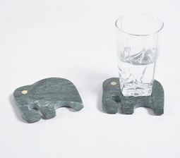 Hand Cut & Inlaid Green Marble Elephant Coasters (set of 2)