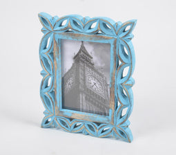 Hand Carved Mango Wood Distress Blue Photo Frame