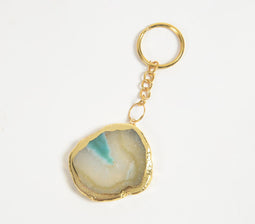 Hand Cut Green Agate Keychain