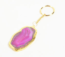 Hand Cut Pink Agate Keychain
