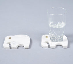 Hand Cut & Inlaid White Marble Elephant Coasters (set of 2)