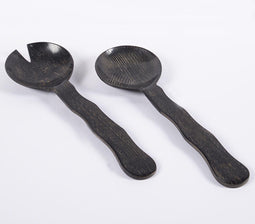 Hand Carved Wavy MDF Noir Salad Servers (set of 2)